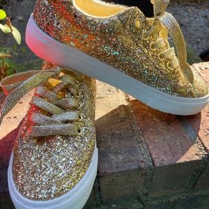 Gold sequin sneakers